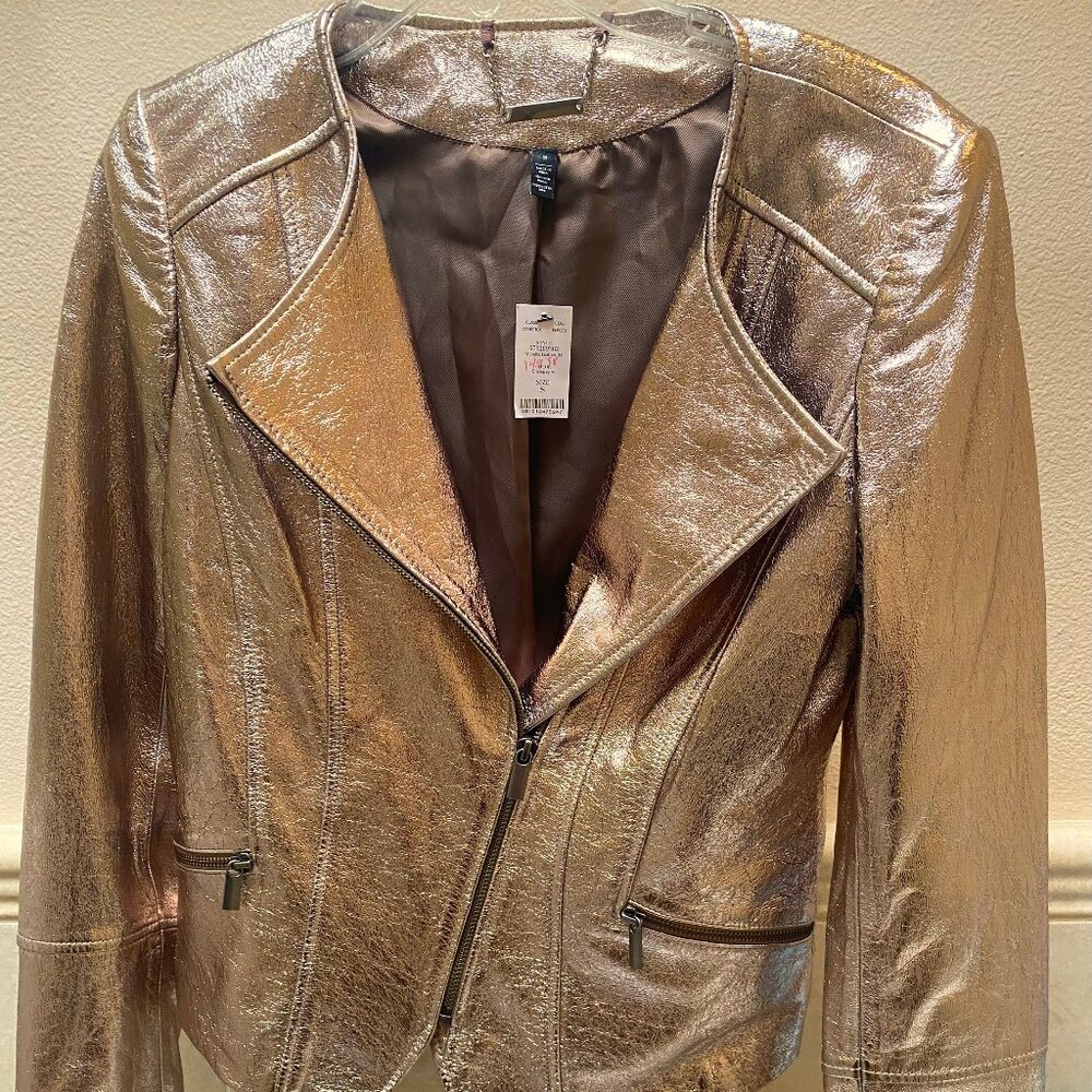 White House Black Market Gold Leather Moto Jacket NWT!